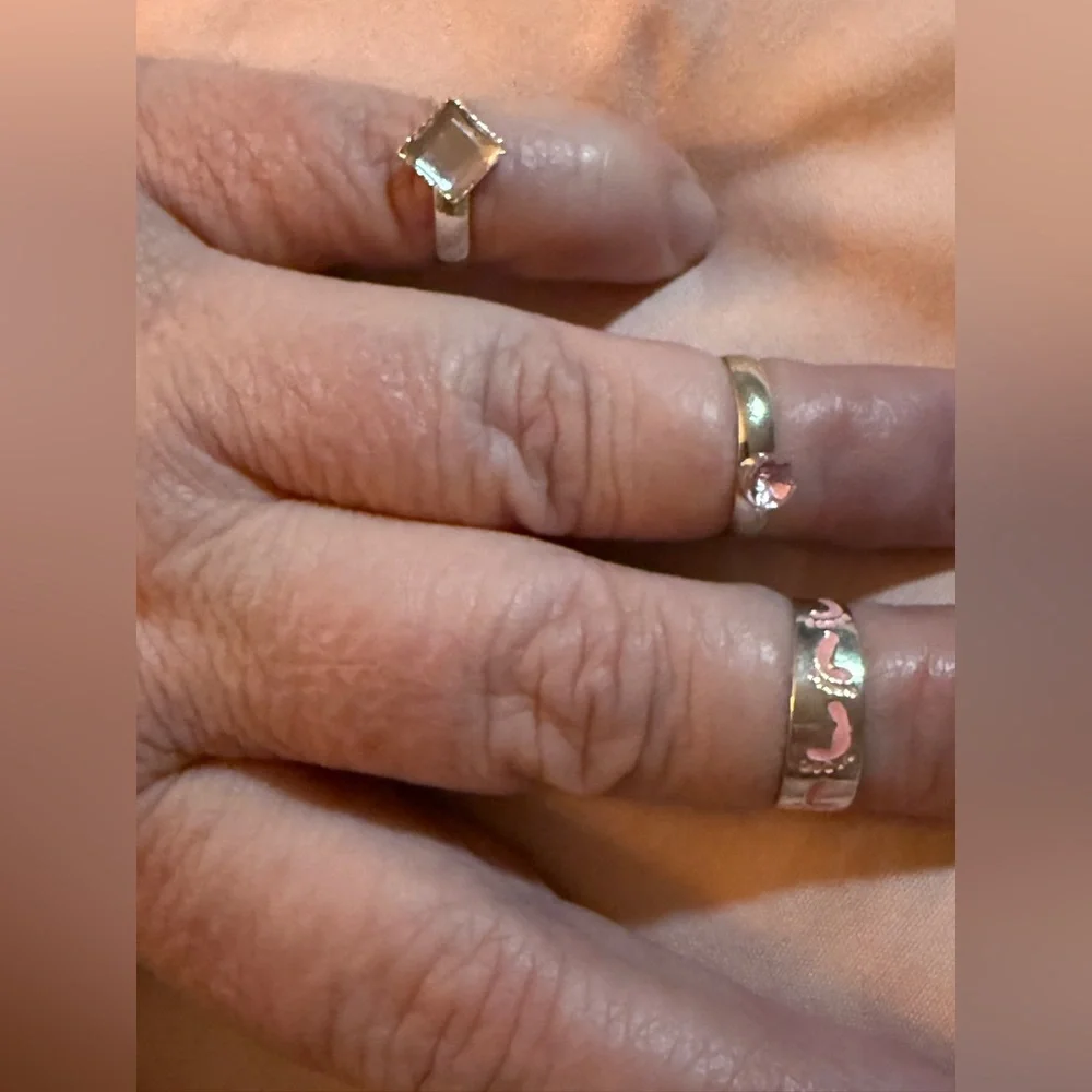 Silver, Pink Baby Feets Ring Set of 3 NWT